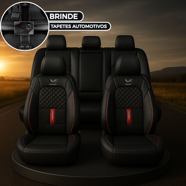 [Modelo Universal!] Kit Completo de Capa Para Banco de Carro Hessin em Couro Premium + BRINDE: Kit Tapetes Automotivos
