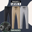 [Leve 3, Pague 2] Kit de 3 Calças Casuais Fly Comfort em Malha Tecnológica (A Única Que Despensa o Ferro de Passar!) + BRINDES: Cinto, Carteira e Relógio