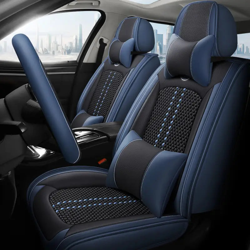 [Design Universal] Kit Capa Para Banco de Carro Autoluxe em Couro Legítimo com AirBag + Brindes: Tapetes Automotivos e Capa de Volante