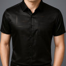 [Leve 5, Pague Só 3] Camisa Social de Manga Curta Zathier Masculina em Seda Natural, Poliéster e Rayon