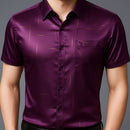 [Leve 5, Pague Só 3] Camisa Social de Manga Curta Zathier Masculina em Seda Natural, Poliéster e Rayon