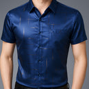 [Leve 5, Pague Só 3] Camisa Social de Manga Curta Zathier Masculina em Seda Natural, Poliéster e Rayon