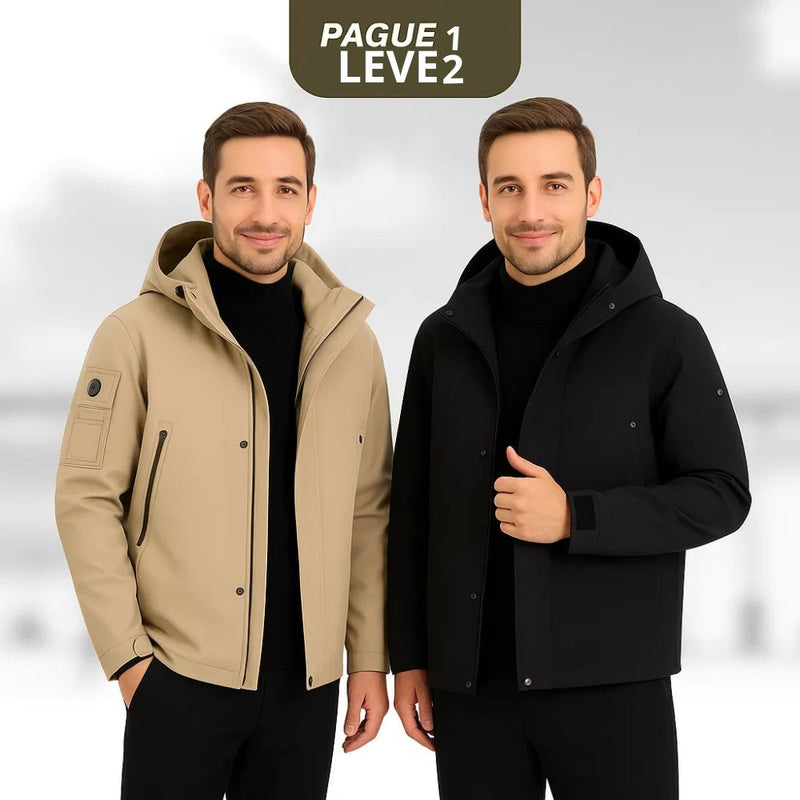 [Leve 2, Pague Só 1] Kit com 2 Jaquetas Masculinas Lenon com Forro Térmico e Tecido de Poliéster, Algodão e Seda Gelada + BRINDES: Cinto, Carteira e Relógio