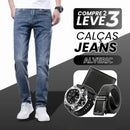 [Leve 3, Pague Só 2] Kit com 3 Calças Masculinas Alveric Jeans com Tecnologia Térmico e Tecido de Algodão Egípcio + BRINDES: Cinto, Carteira e Relógio