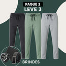 [Leve 3, Pague 2] Kit de 3 Calças Casuais Fly Comfort em Malha Tecnológica (A Única Que Despensa o Ferro de Passar!) + BRINDES: Cinto, Carteira e Relógio