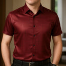 [Leve 5, Pague Só 3] Camisa Social de Manga Curta Zathier Masculina em Seda Natural, Poliéster e Rayon