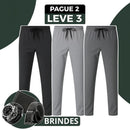 [Leve 3, Pague 2] Kit de 3 Calças Casuais Fly Comfort em Malha Tecnológica (A Única Que Despensa o Ferro de Passar!) + BRINDES: Cinto, Carteira e Relógio