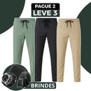 [Leve 3, Pague 2] Kit de 3 Calças Casuais Fly Comfort em Malha Tecnológica (A Única Que Despensa o Ferro de Passar!) + BRINDES: Cinto, Carteira e Relógio