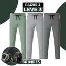 [Leve 3, Pague 2] Kit de 3 Calças Casuais Fly Comfort em Malha Tecnológica (A Única Que Despensa o Ferro de Passar!) + BRINDES: Cinto, Carteira e Relógio