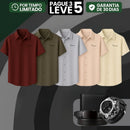 [Leve 5, Pague Só 3] Camisa Polo Riviero Masculina em Seda Natural de Amoreira, Poliéster e Rayon + Relógio, Cinto e Carteira de Brinde