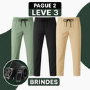 [Leve 3, Pague 2] Kit de 3 Calças Casuais Fly Comfort em Malha Tecnológica (A Única Que Despensa o Ferro de Passar!) + BRINDES: Cinto, Carteira e Relógio