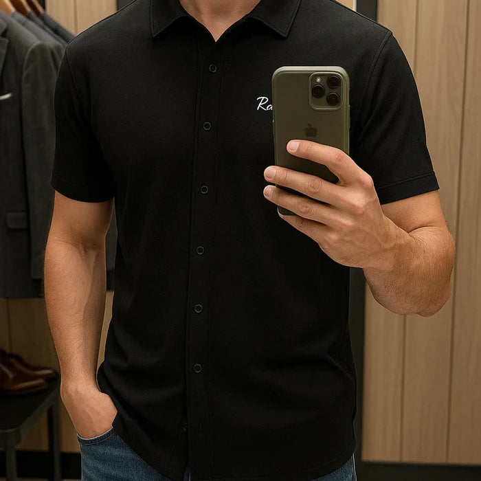 [Leve 5, Pague Só 3] Camisa Polo Riviero Masculina em Seda Natural de Amoreira, Poliéster e Rayon + Relógio, Cinto e Carteira de Brinde