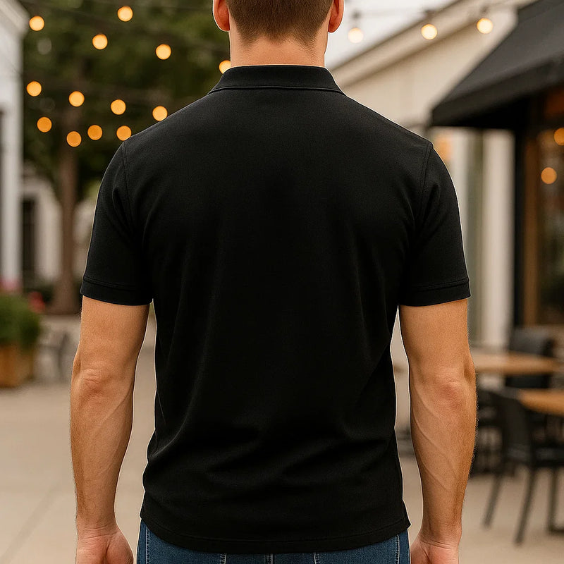 [Leve 5, Pague Só 3] Camisa Polo Riviero Masculina em Seda Natural de Amoreira, Poliéster e Rayon + Relógio, Cinto e Carteira de Brinde