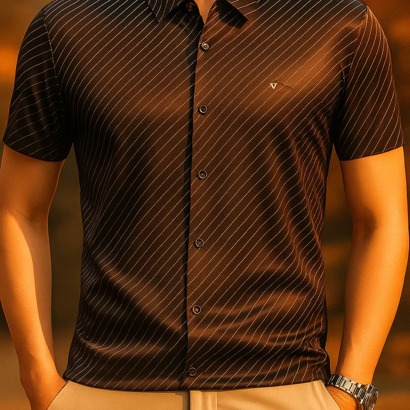 [Leve 5, Pague Só 3] Camisa Social Valmor Masculina de Manga Curta em Algodão Supima, Modal e Viscose + Porta-Cartão, Caneta Executiva e Relógio de Couro Grátis