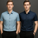 [Leve 5, Pague Só 3] Camisa Social Valmor Masculina de Manga Curta em Algodão Supima, Modal e Viscose + Porta-Cartão, Caneta Executiva e Relógio de Couro Grátis