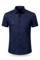 [Leve 5, Pague Só 3] Camisa Social de Manga Curta Zathier Masculina em Seda Natural, Poliéster e Rayon