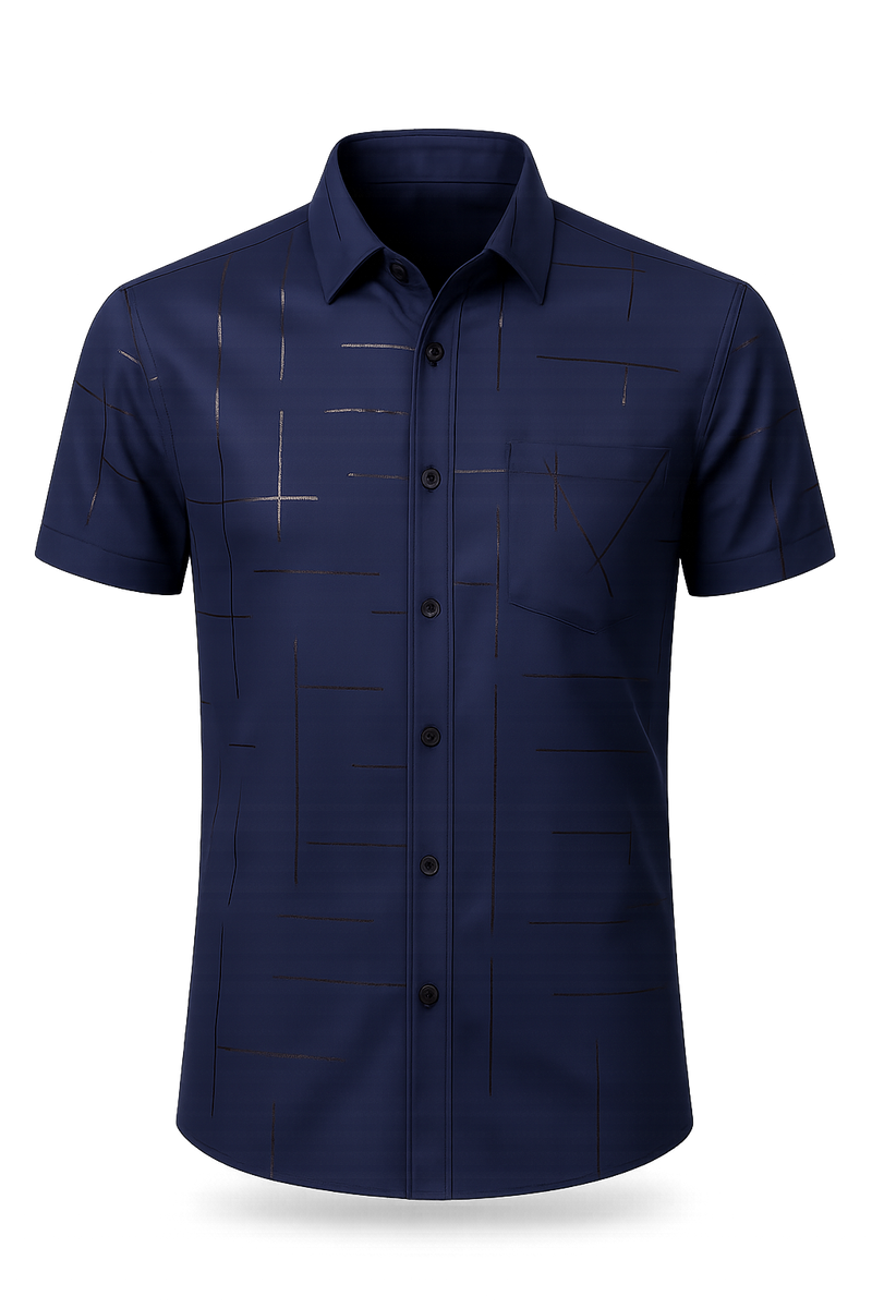 [Leve 5, Pague Só 3] Camisa Social de Manga Curta Zathier Masculina em Seda Natural, Poliéster e Rayon