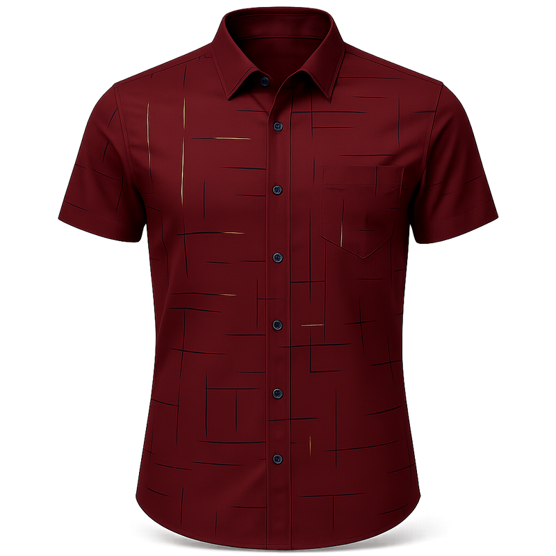 [Leve 5, Pague Só 3] Camisa Social de Manga Curta Zathier Masculina em Seda Natural, Poliéster e Rayon