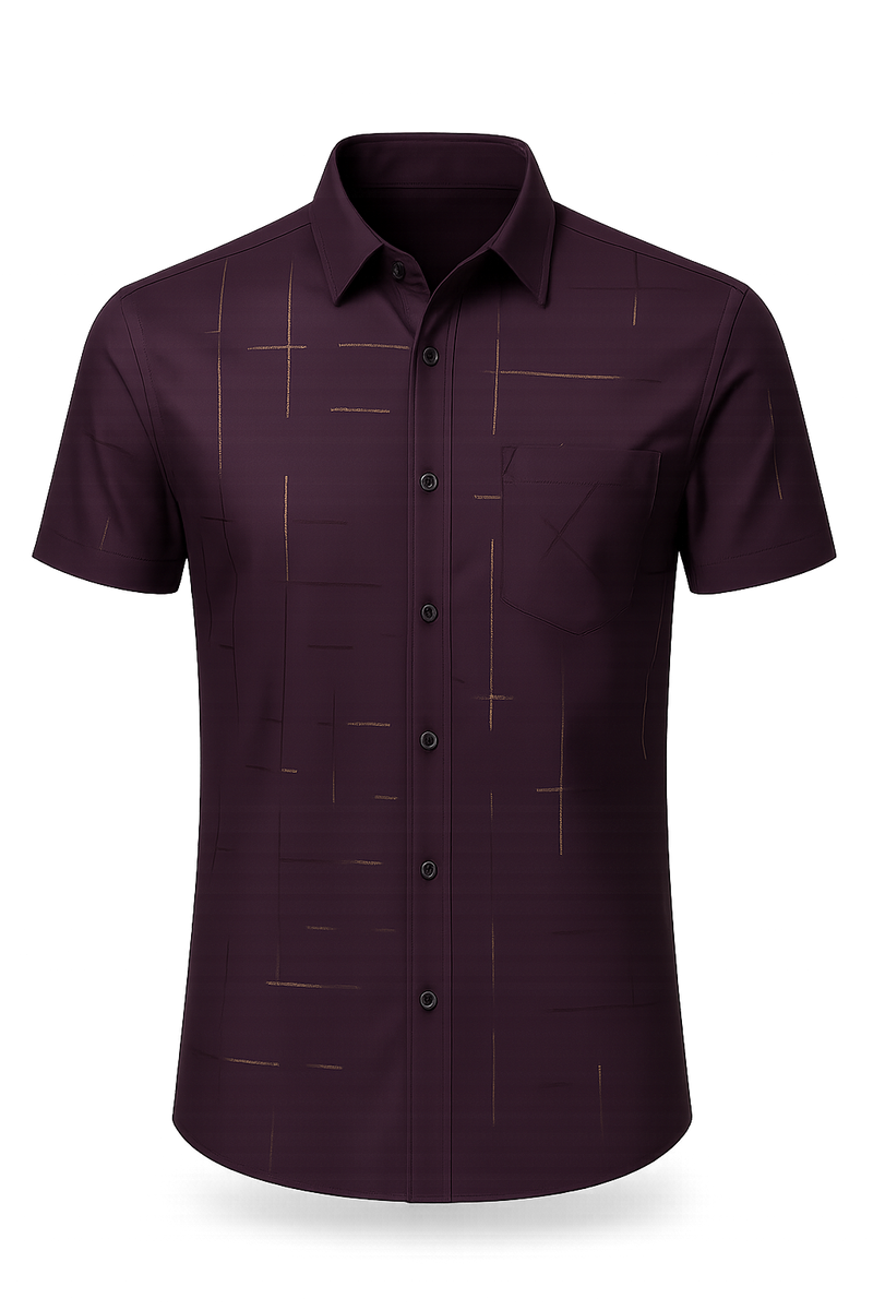 [Leve 5, Pague Só 3] Camisa Social de Manga Curta Zathier Masculina em Seda Natural, Poliéster e Rayon