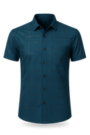 [Leve 5, Pague Só 3] Camisa Social de Manga Curta Zathier Masculina em Seda Natural, Poliéster e Rayon