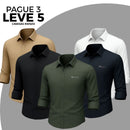 [Leve 5, Pague Só 3] Camisa Social Rienzo Masculina de Manga Longa em Lã de Seda Mulberry, Poliéster e Viscose + Cinto, Carteira e Relógio GRÁTIS