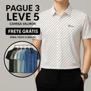 [Leve 5, Pague Só 3] Camisa Social Valmor Masculina de Manga Curta em Algodão Supima, Modal e Viscose + Porta-Cartão, Caneta Executiva e Relógio de Couro Grátis