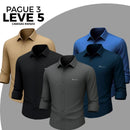 [Leve 5, Pague Só 3] Camisa Social Rienzo Masculina de Manga Longa em Lã de Seda Mulberry, Poliéster e Viscose + Cinto, Carteira e Relógio GRÁTIS