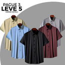 [Leve 5, Pague Só 3] Camisa Social Vastelli Masculina de Manga Curta em Nylon Japonês, Tencel e Poliéster + Porta-Cartão, Caneta Executiva e Relógio de Couro Grátis