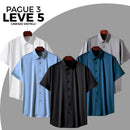 [Leve 5, Pague Só 3] Camisa Social Vastelli Masculina de Manga Curta em Nylon Japonês, Tencel e Poliéster + Porta-Cartão, Caneta Executiva e Relógio de Couro Grátis