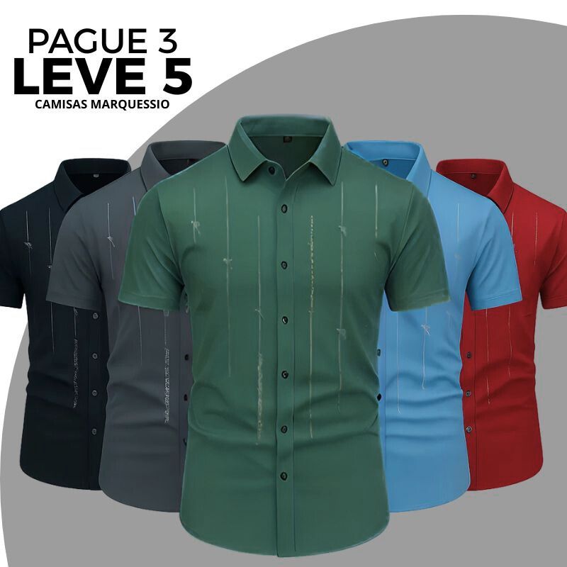 [Leve 5, Pague Só 3] Camisa Social Marquessio Masculina de Manga Longa em Seda Mulberry, Tencel e Poliéster + Relógio, Carteira e Cinto Grátis