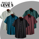 [Leve 5, Pague Só 3] Camisa Social Vastelli Masculina de Manga Curta em Nylon Japonês, Tencel e Poliéster + Porta-Cartão, Caneta Executiva e Relógio de Couro Grátis