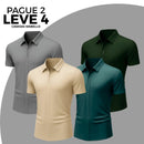 [Leve 4, Pague Só 2] Camisa Social de Manga Curta Mabello Masculina em Seda Natural, Poliéster e Rayon + Cinto, Carteira e Relógio GRÁTIS