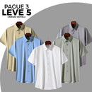 [Leve 5, Pague Só 3] Camisa Social Vastelli Masculina de Manga Curta em Nylon Japonês, Tencel e Poliéster + Porta-Cartão, Caneta Executiva e Relógio de Couro Grátis