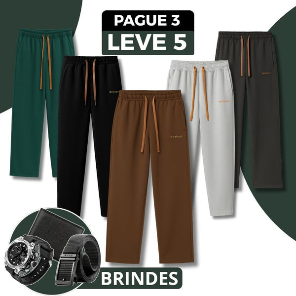 [Leve 5, Pague Só 3] Kit com 5 Calças Masculinas Gestout com Regulação Térmica em Poliéster e Lã + Brindes: Cinto, Carteira e Relógio