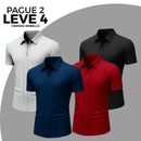 [Leve 4, Pague Só 2] Camisa Social de Manga Curta Mabello Masculina em Seda Natural, Poliéster e Rayon + Cinto, Carteira e Relógio GRÁTIS