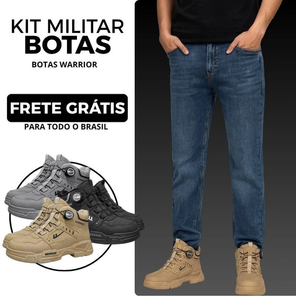 Kit Bota Militar Warrior Masculina de Couro Legitimo + 3 BRINDES: Cinto, Relógio e Carteira