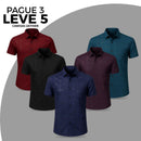 [Leve 5, Pague Só 3] Camisa Social de Manga Curta Zathier Masculina em Seda Natural, Poliéster e Rayon