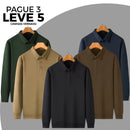 [Leve 5, Pague Só 3] Camisa Polo Vernassi Masculina Manga Longa em Lã de Seda Mulberry, Modal e Viscose + Porta-Cartão, Caneta Executiva e Relógio de Couro Grátis