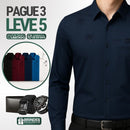 [Leve 5, Pague Só 3] Camisa Manga Longa Casual Iceshirt em Seda Gelo e Poliéster + Cinto, Carteira e Relógio de BRINDE