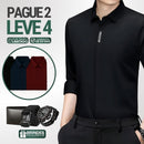 [Leve 4, Pague Só 2] Camisa Social Tecnológica Makatto em Seda Aveludada, Poliéster e Elastano + Relógio, Cinto e Carteira de Brinde