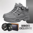 Bota Masculina Vortex com Amarração por Polia Discreta em Couro Legítimo + Cinto, Carteira e Relógio de Brinde