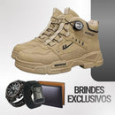 Bota Masculina Vortex com Amarração por Polia Discreta em Couro Legítimo + Cinto, Carteira e Relógio de Brinde