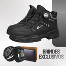 Bota Masculina Vortex com Amarração por Polia Discreta em Couro Legítimo + Cinto, Carteira e Relógio de Brinde